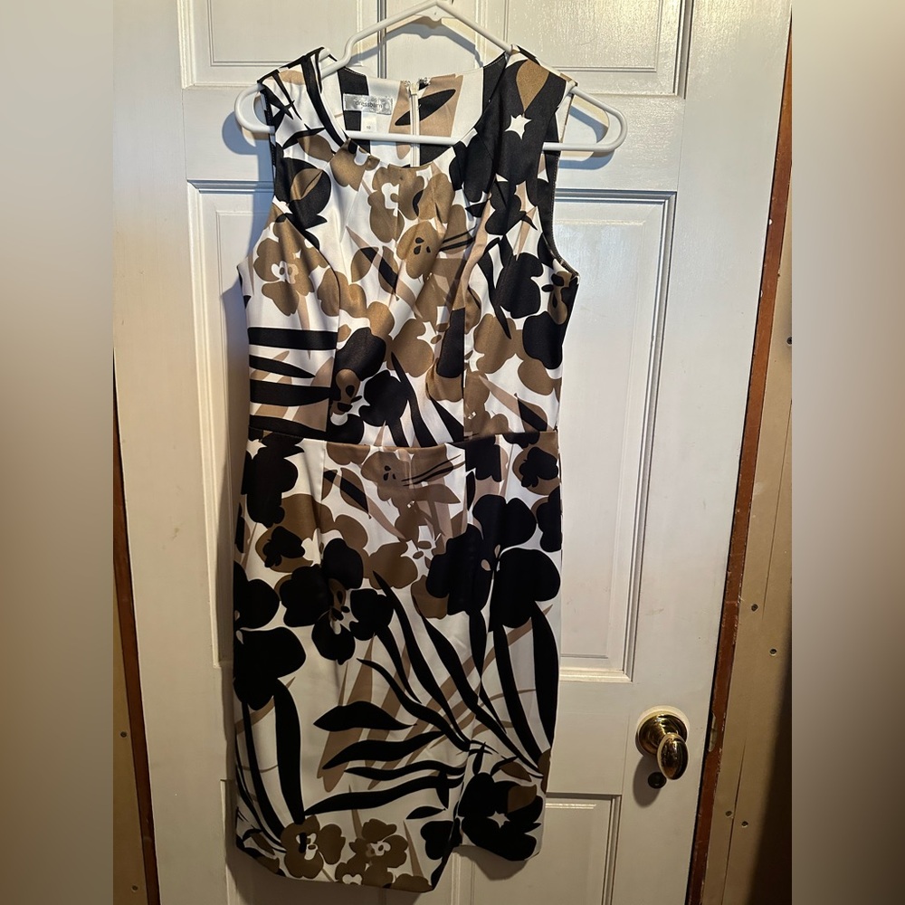 Dressbarn Black, Brown & White Sleeveless Floral Dress